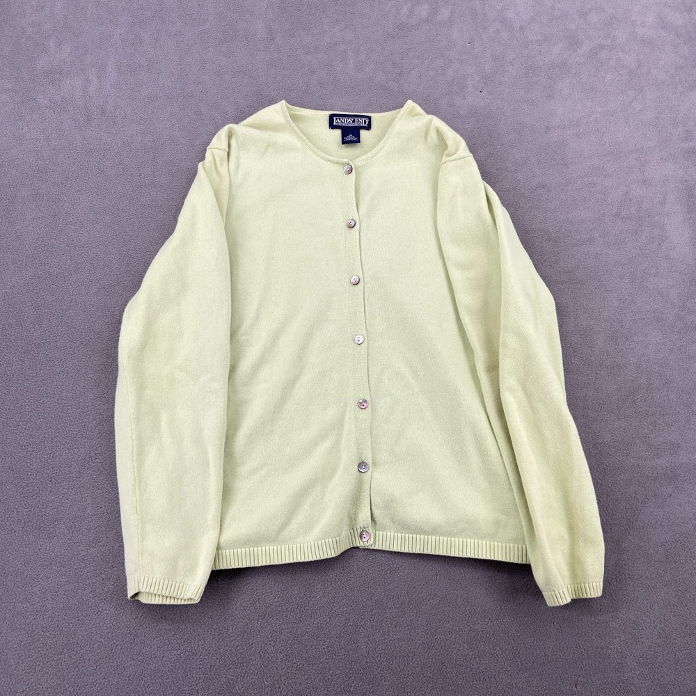 Lands' End Knit Cardigan Sweater Womens Medium Sage Green Regular Button Front